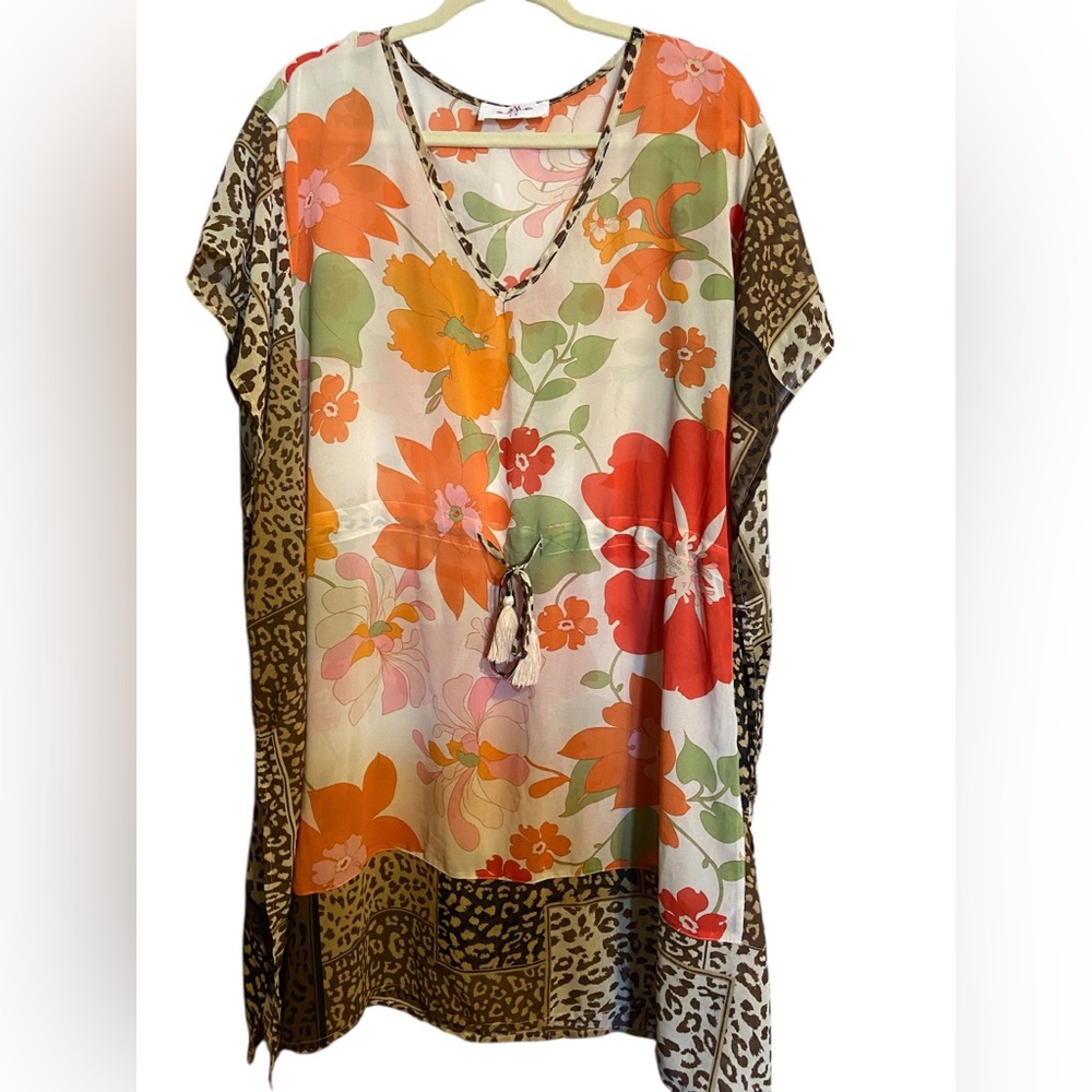 R2 Floral and Animal Print seni sheer beach Swim Coverup ladies small medium